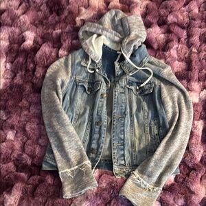 Free People Blue and Gray Hooded denim jacket
